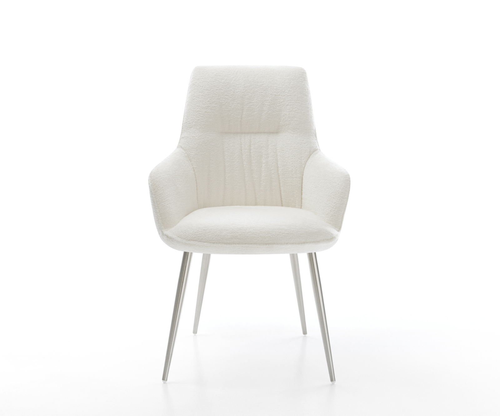 Étkezőszék Zelia-Flex karfás bouclé puha bézs 4 lábas kúpos rozsdamentes acél zsákrugós - Image 2