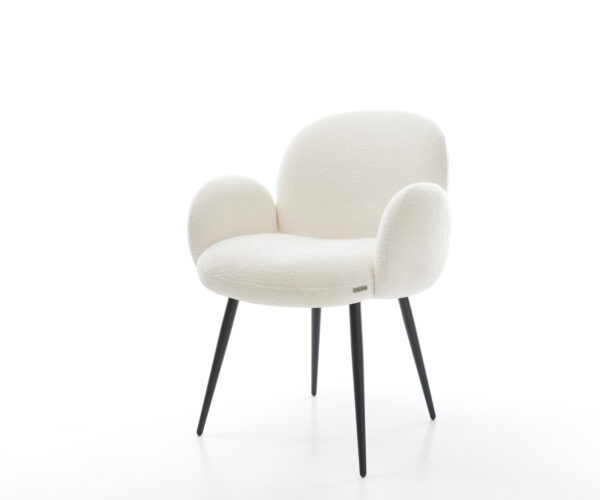 Étkezőszék Nube-Flex karfás bouclé puha bézs 4 lábas kúpos fekete zsákrugós