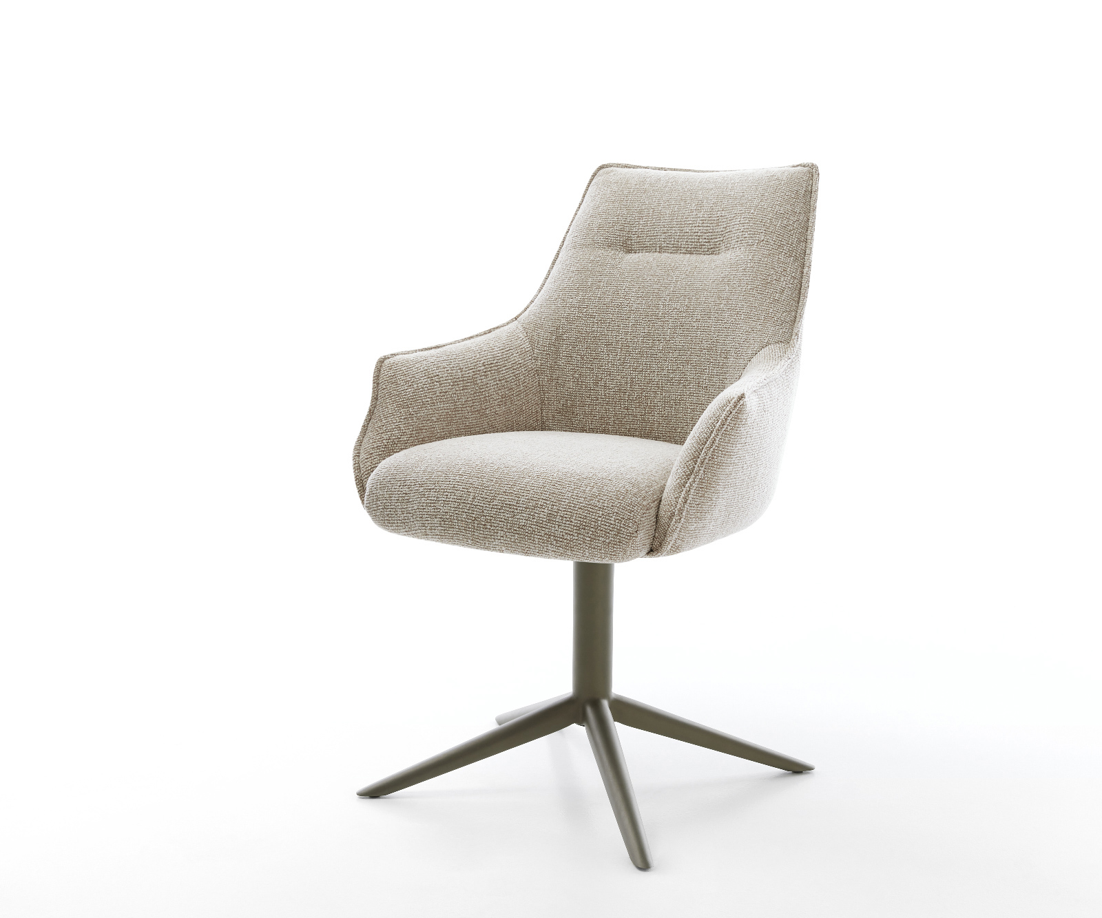 Étkezőszék Alja-Flex karfás szövettel puha bézs kereszt láb titán színű hatvan fokban forgatható billenő zsákrugó