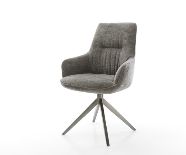 Étkezőszék Zelia-Flex karfás bouclé puha sötét bézs kereszt láb széles grafit 360° forgatható billenő zsákrugós matrac