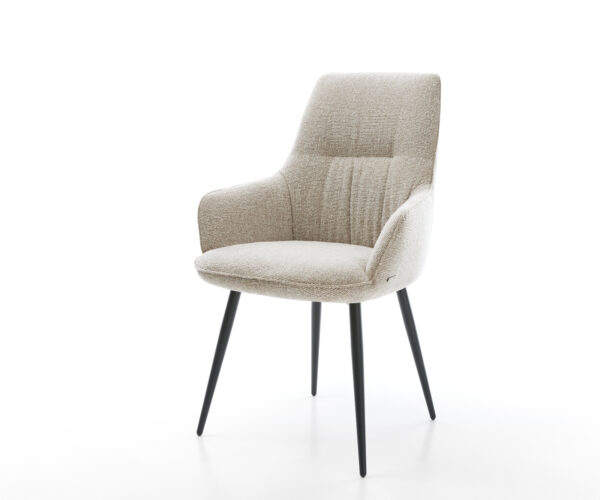 Étkezőszék Zelia-Flex kárpitozott karfás szövetszövet puha bézs 4 lábas kúpos fekete zsákrugós