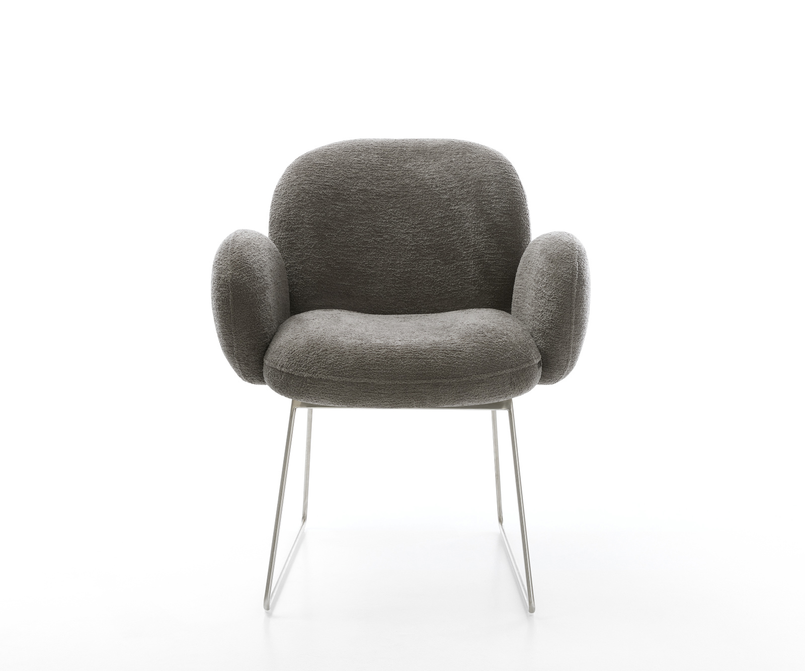 Étkezőszék Nube-Flex karfás bouclé puha sötét bézs vékony láb rozsdamentes acél zsákrugós - Image 2