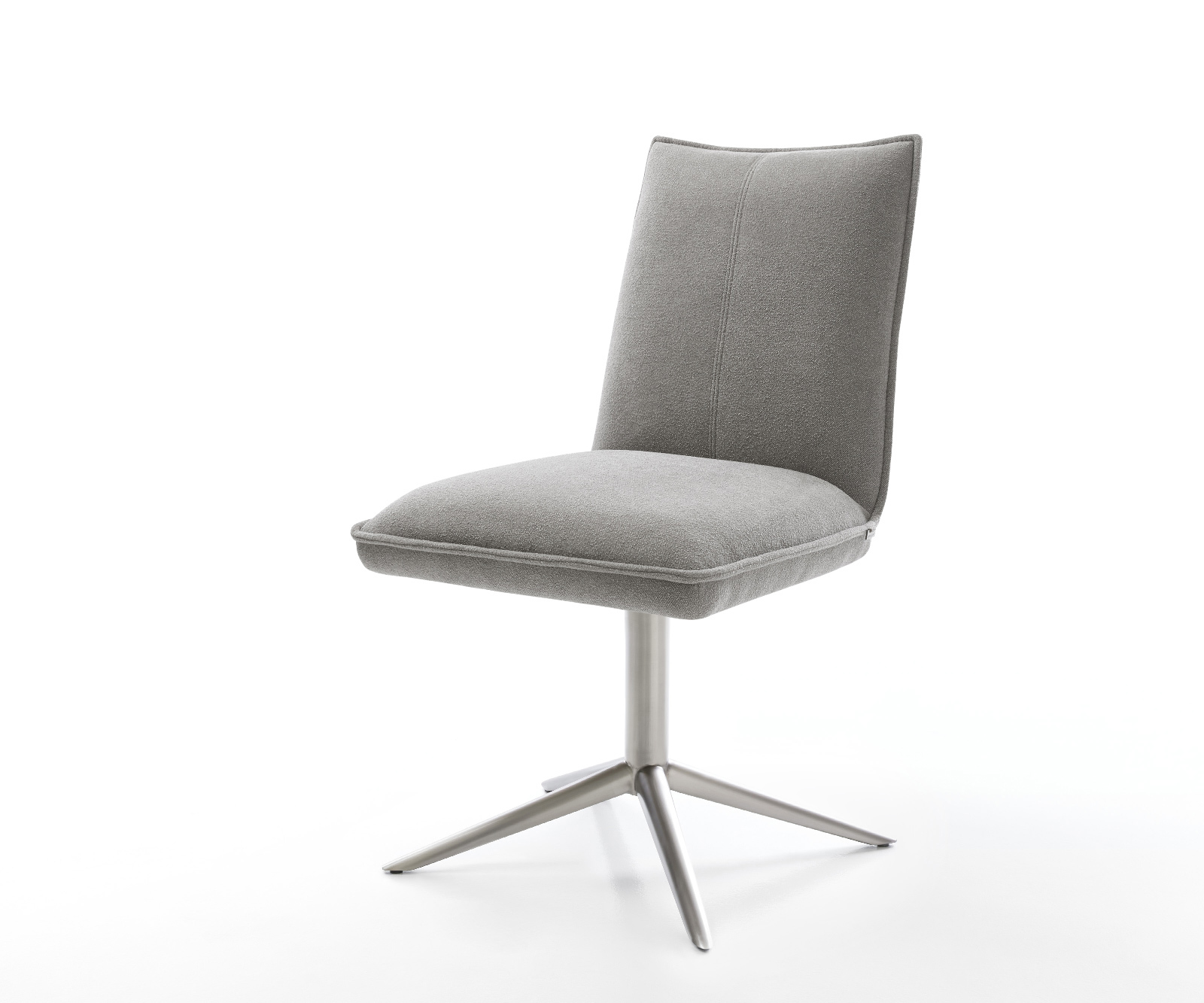 Étkezőszék Lelio-Flex strukturált szövet puha szürke rozsdamentes acél kereszt láb 360° forgatható billenő zsákrugó