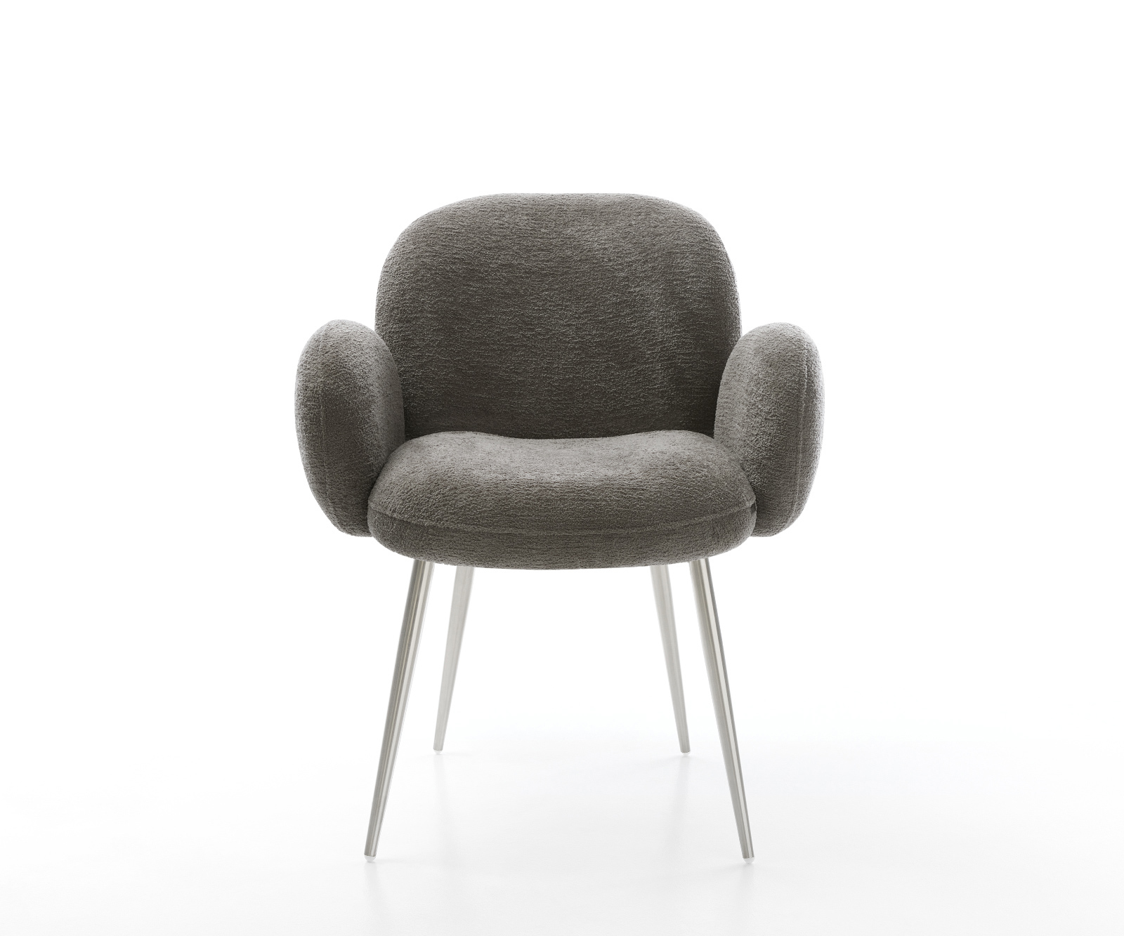 Étkezőszék Nube-Flex karfás bouclé puha sötét bézs 4 lábas kúpos rozsdamentes acél zsákrugós - Image 2