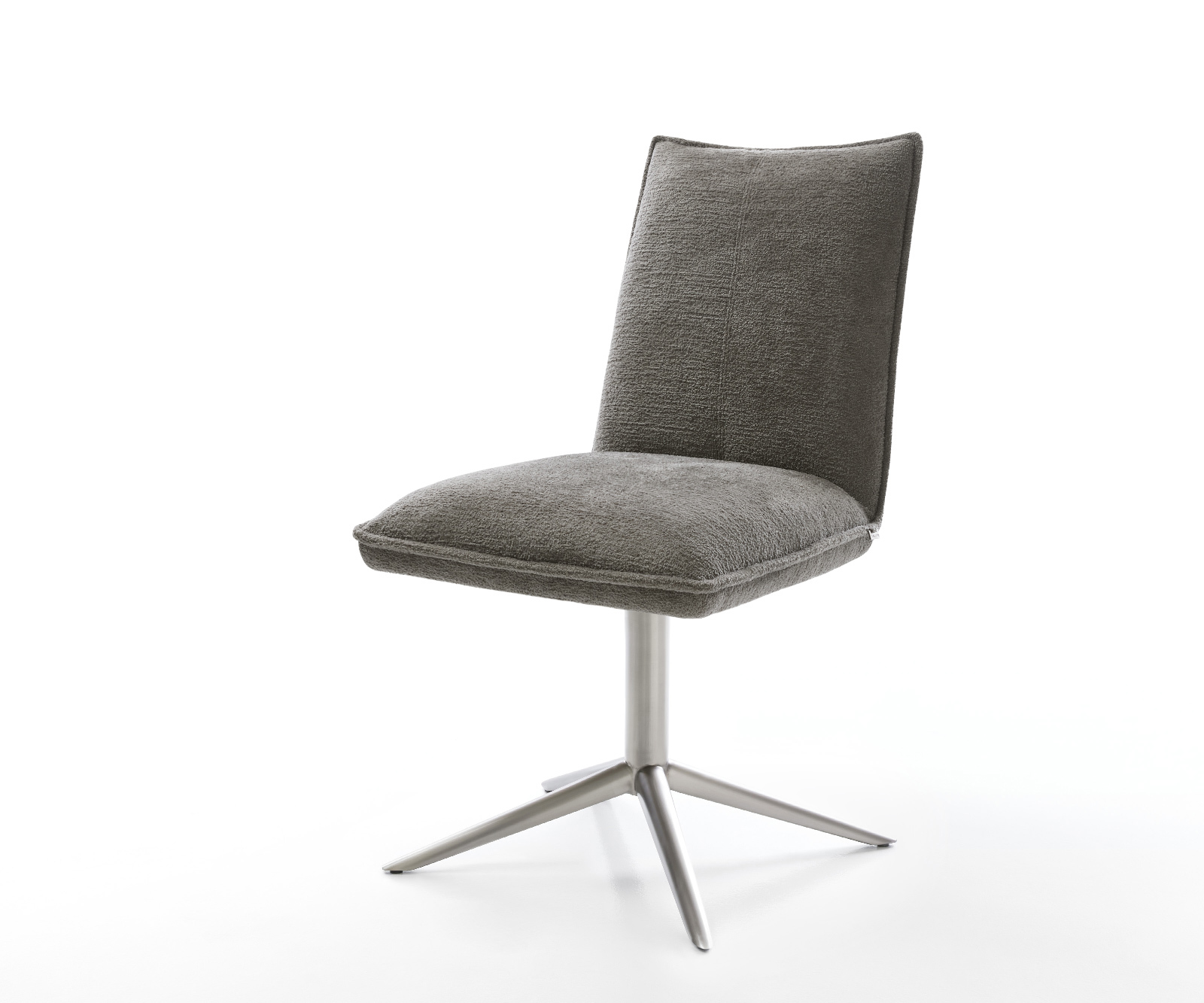 Étkezőszék Lelio-Flex bouclé puha sötét bézs rozsdamentes acél kereszt láb 360° forgatható hintamechanizmus zsákrugó