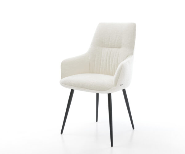 Étkezőszék Zelia-Flex karfás bouclé puha bézs 4 láb kúpos fekete zsákrugós