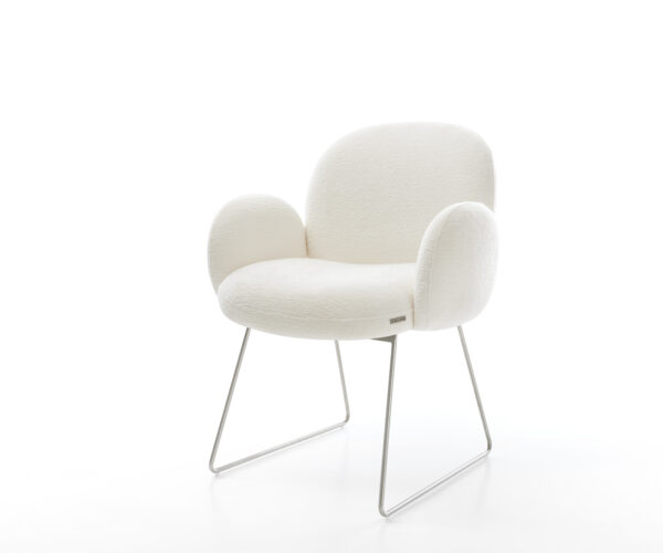 Étkezőszék Nube-Flex karfás bouclé puha bézs vékony láb rozsdamentes acél zsákrugós