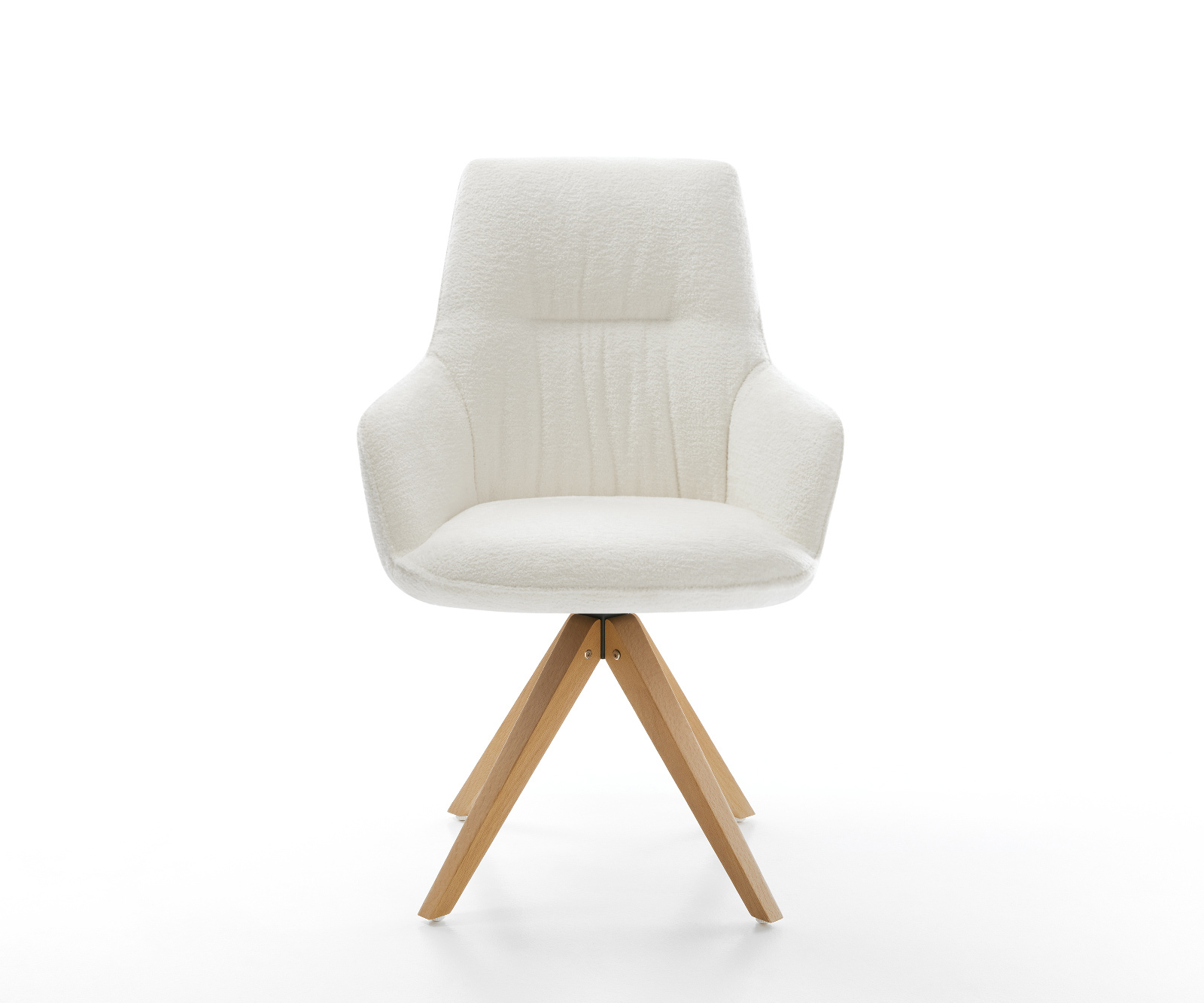 Étkezőszék Zelia-Flex karfás bouclé puha bézs fa láb szögletes természetes 180° forgatható zsákrugós - Image 2