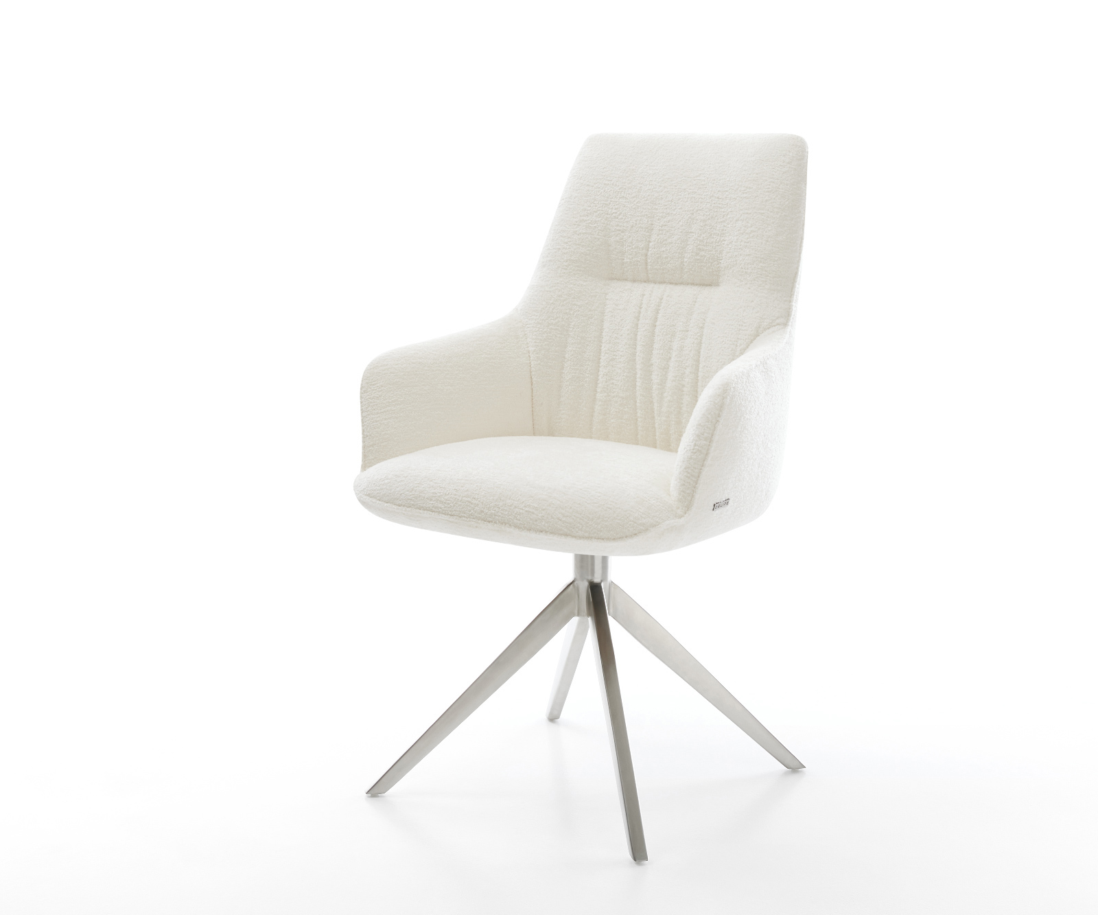 Étkezőszék Zelia-Flex karfás bouclé puha bézs kereszt láb széles rozsdamentes acél 360° forgatható billenő zsákrugós matrac