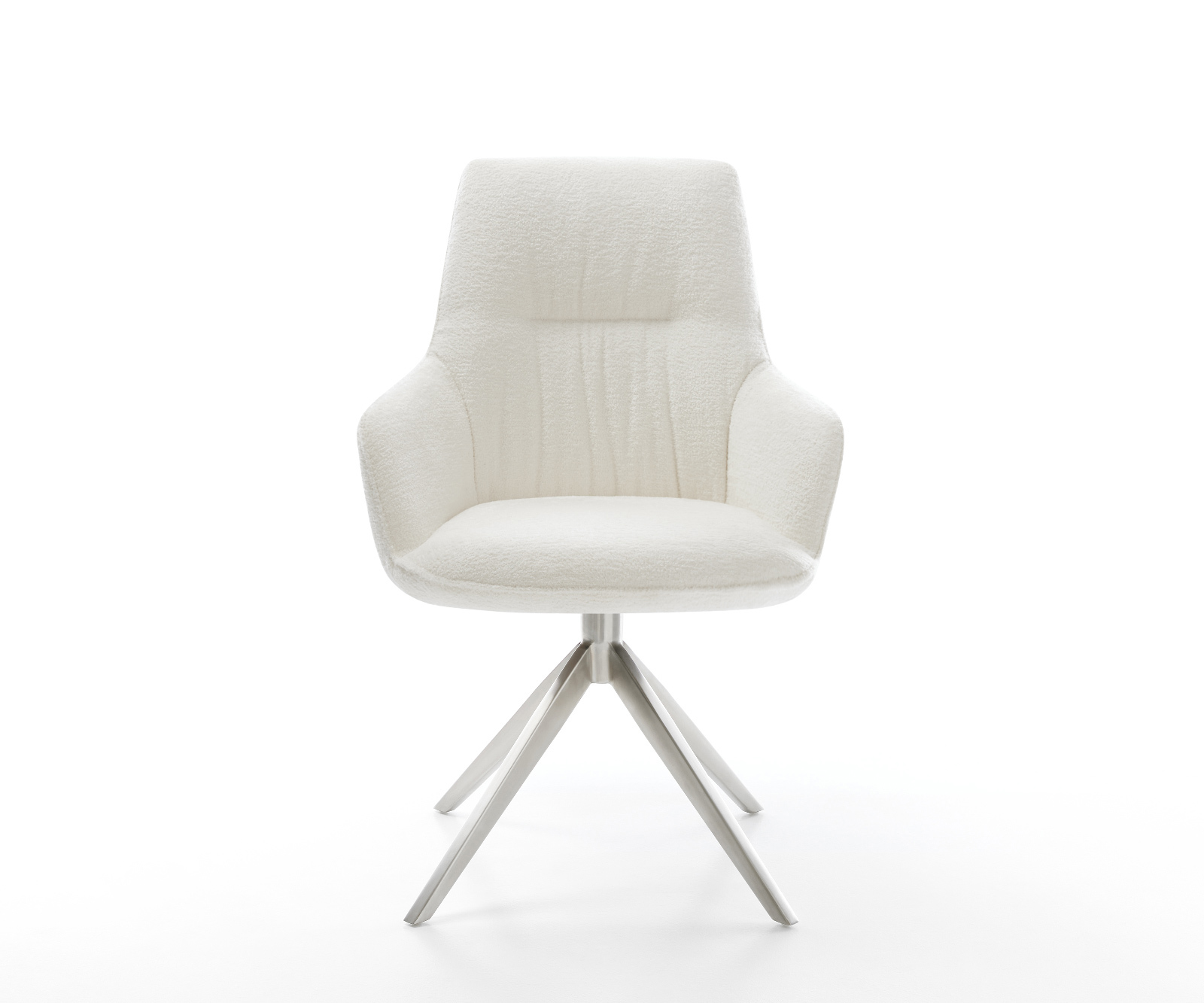 Étkezőszék Zelia-Flex karfás bouclé puha bézs kereszt láb széles rozsdamentes acél 360° forgatható billenő zsákrugós matrac - Image 2