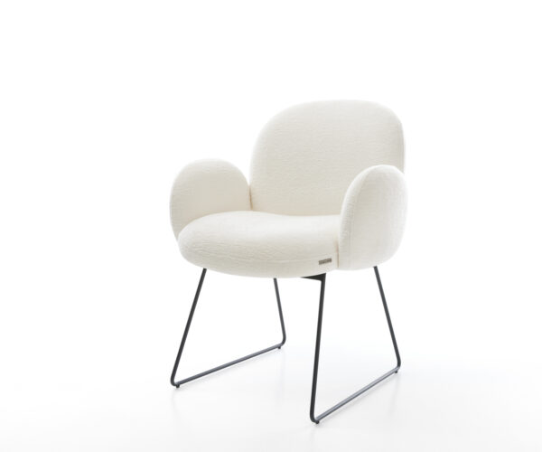 Étkezőszék Nube-Flex karfás bouclé puha bézs fekete vékony láb zsákrugós