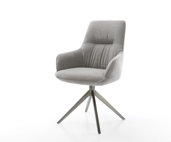 Étkezőszék Zelia-Flex kárpitozott karfás strukturált szövet puha szürke kereszt láb széles grafit 360° forgatható billenő zsákrugós matrac