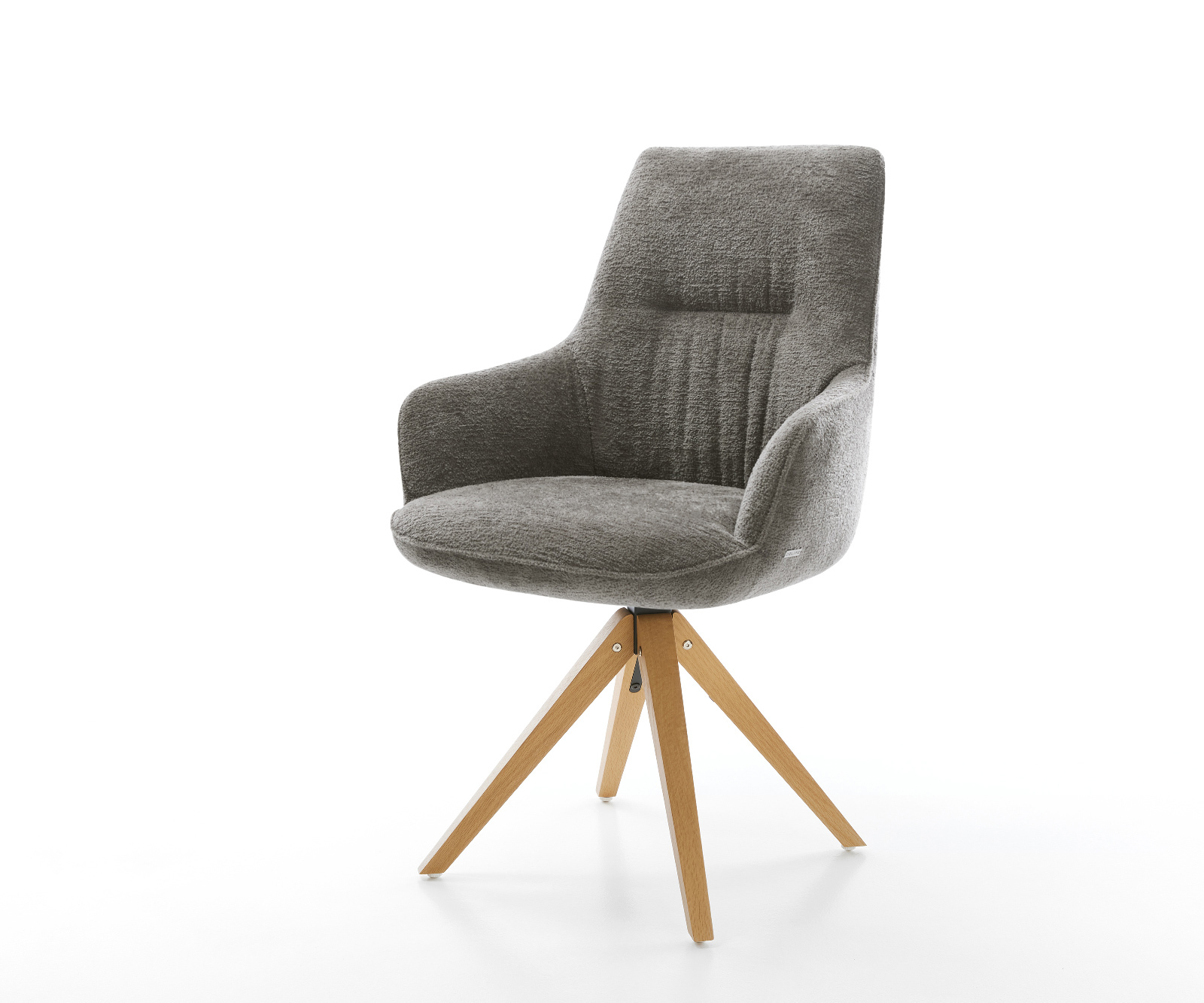 Étkezőszék Zelia-Flex karfás bouclé puha sötét bézs fa láb szögletes természetes 180° forgatható zsákrugós