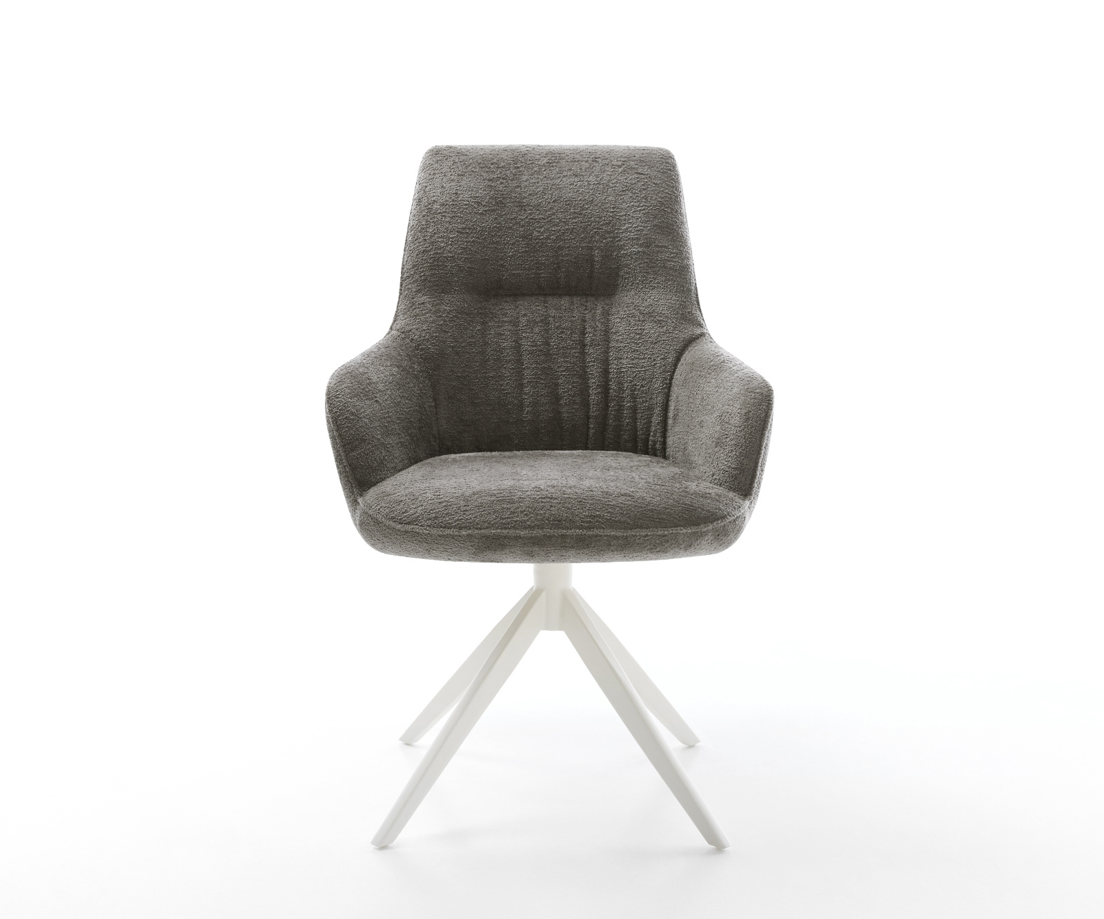 Étkezőszék Zelia-Flex karfás bouclé puha sötét bézs kereszt láb széles fehér 360° forgatható billenő zsákrugós matrac - Image 2