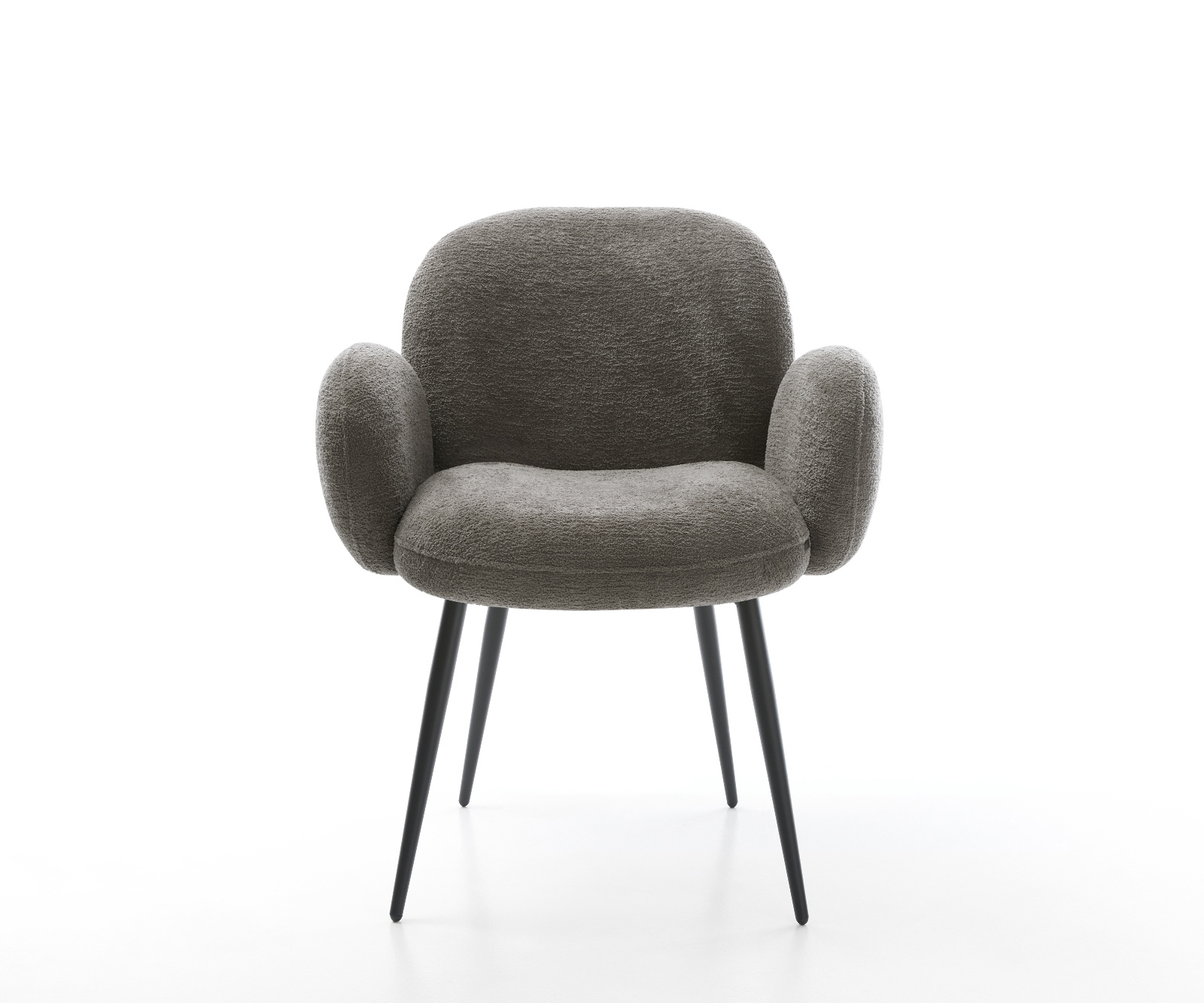 Étkezőszék Nube-Flex karfás bouclé puha sötét bézs 4 láb kúpos fekete zsákrugós - Image 2