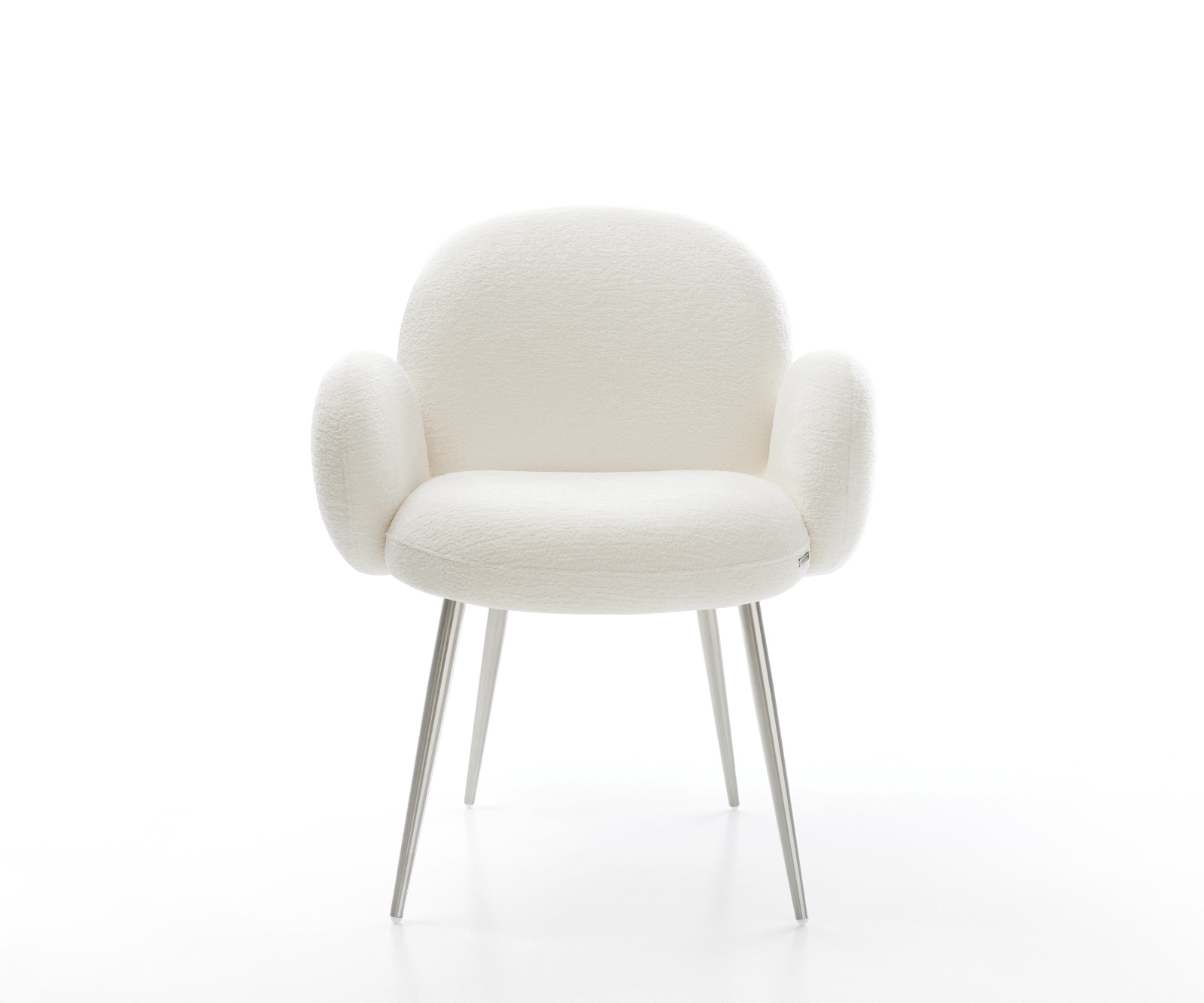 Étkezőszék Nube-Flex karfás bouclé puha bézs 4 láb kúpos rozsdamentes acél zsákrugós - Image 2