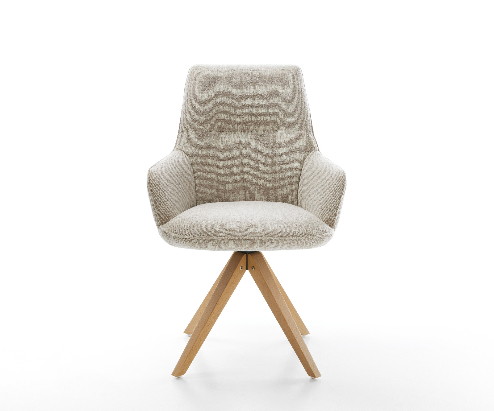 Étkezőszék Zelia-Flex kárpitozott karfás szövetszövet puha bézs fa láb szögletes természetes 180° forgatható zsákrugós - Image 2