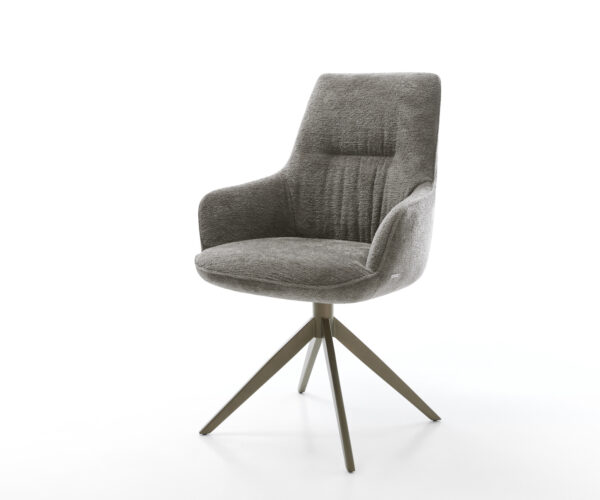 Étkezőszék Zelia-Flex karfás bouclé puha sötét bézs kereszt láb széles titán színű 360° forgatható billenő zsákrugós