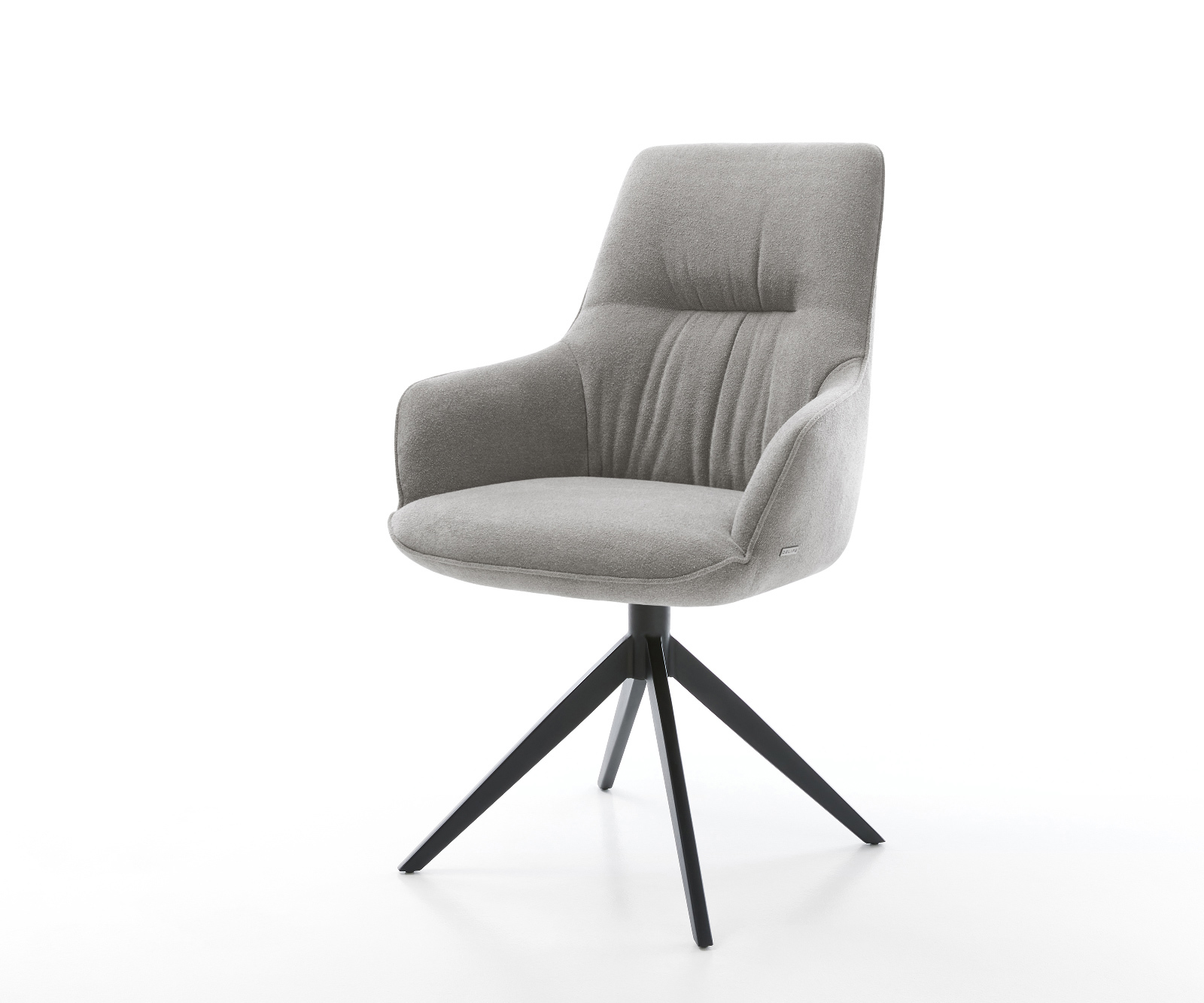 Étkezőszék Zelia-Flex kárpitozott karfás strukturált szövet puha szürke kereszt láb széles fekete 360° forgatható billenő zsákrugós matrac