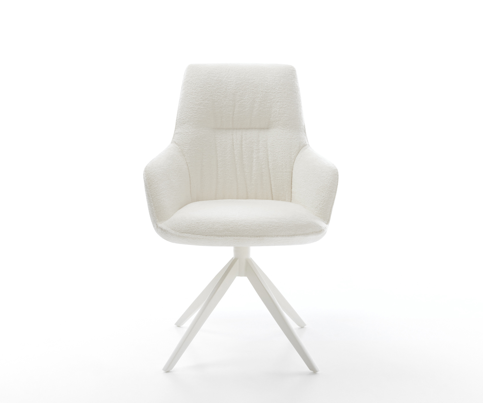 Étkezőszék Zelia-Flex karfás bouclé puha bézs kereszt láb széles fehér 360° forgatható billenő zsákrugós matrac - Image 2