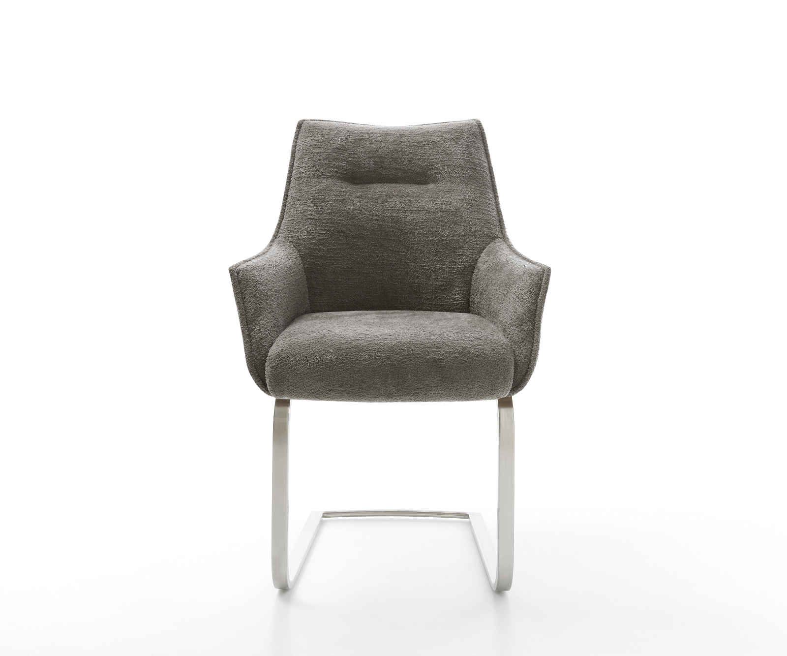 Étkezőszék Alja-Flex karfás bouclé puha sötét bézs konzolos lapos rozsdamentes acél zsákrugós - Image 2