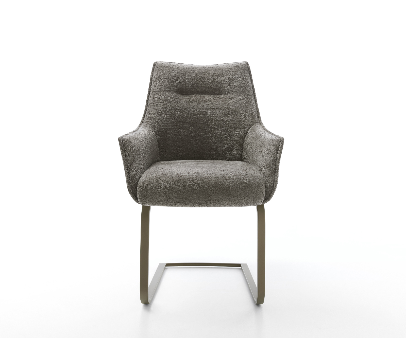 Étkezőszék Alja-Flex karfás bouclé puha sötét bézs konzolos lapos titánszínű rozsdamentes acél zsákrugós - Image 2