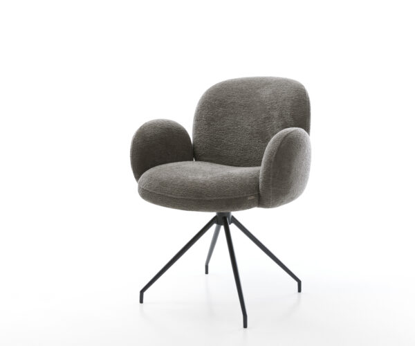 Étkezőszék Nube-Flex karfás bouclé puha sötét bézs kúpos kereszt láb fekete zsákrugós