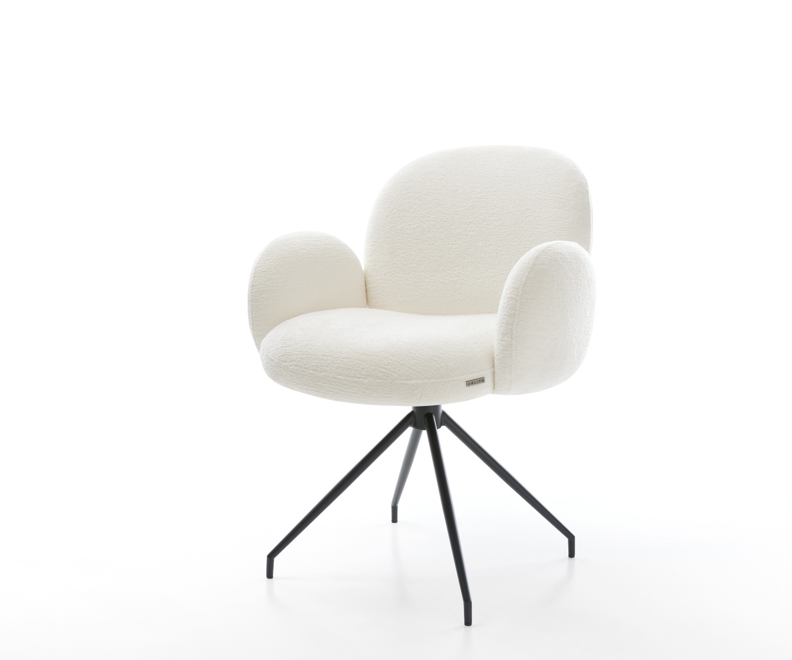 Étkezőszék Nube-Flex karfás bouclé puha bézs kereszt láb kúpos fekete zsákrugós