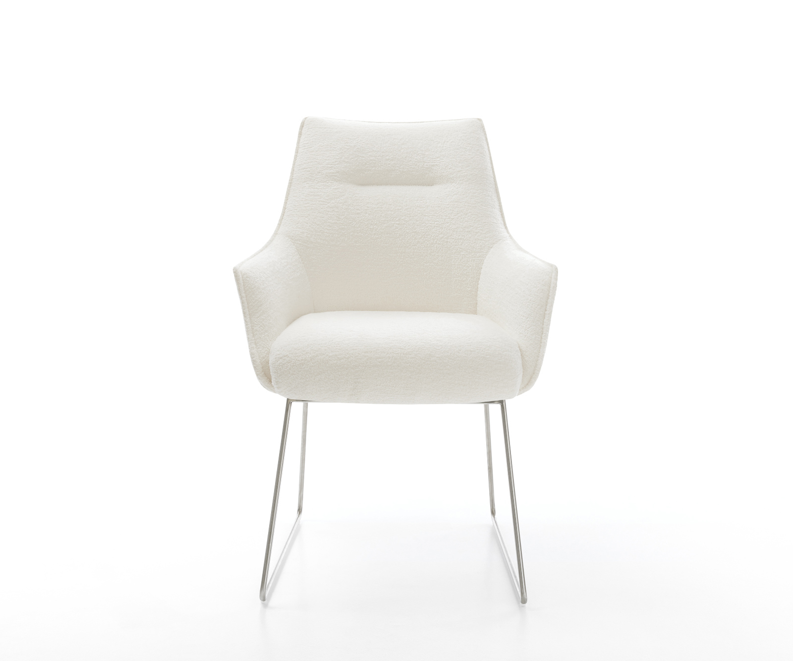 Étkezőszék Alja-Flex karfás bouclé puha bézs vékony láb rozsdamentes acél zsákrugós - Image 2