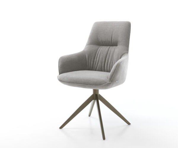 Étkezőszék Zelia-Flex kárpitozott karfás strukturált szövet puha szürke kereszt láb széles titán színű 360° forgatható billenő zsákrugós matrac