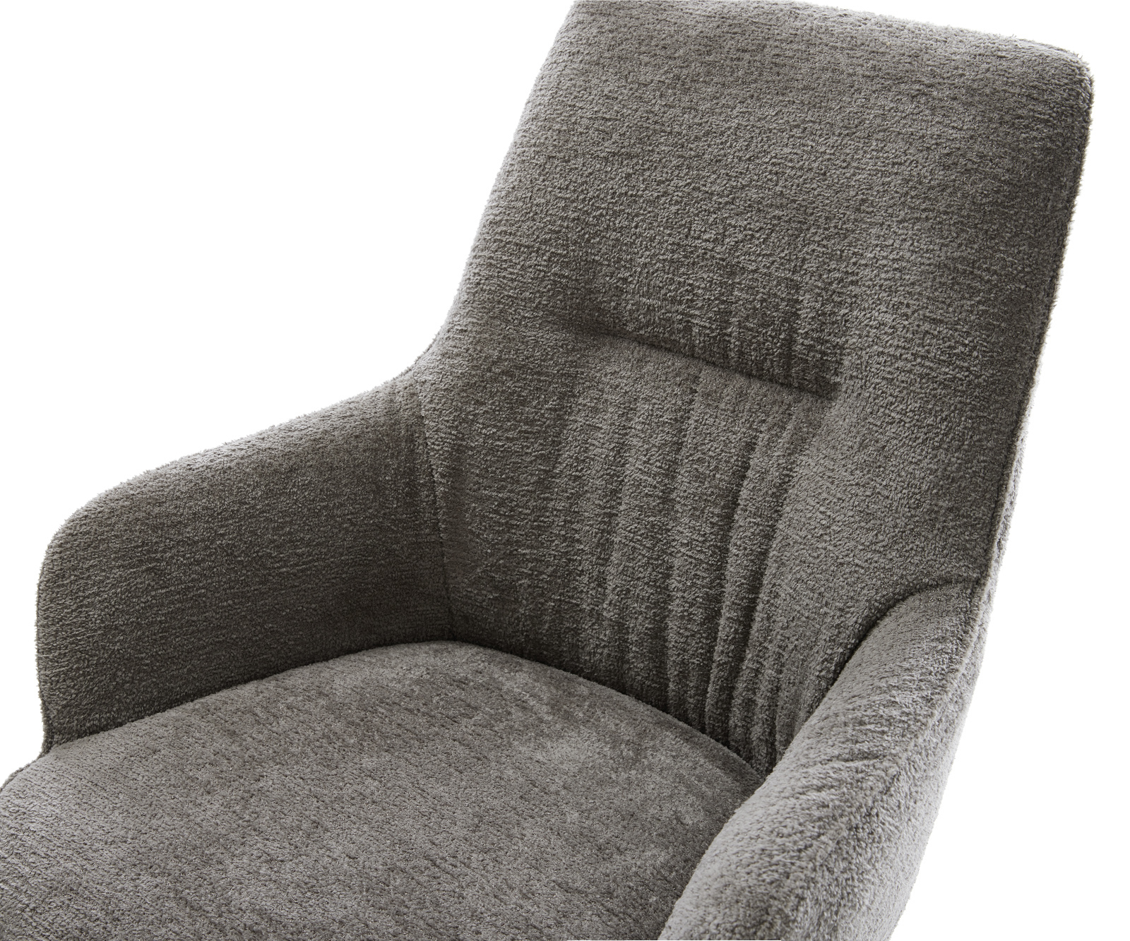 Étkezőszék Zelia-Flex karfás bouclé puha sötét bézs kereszt láb széles rozsdamentes acél 360° forgatható billenő zsákrugós - Image 4