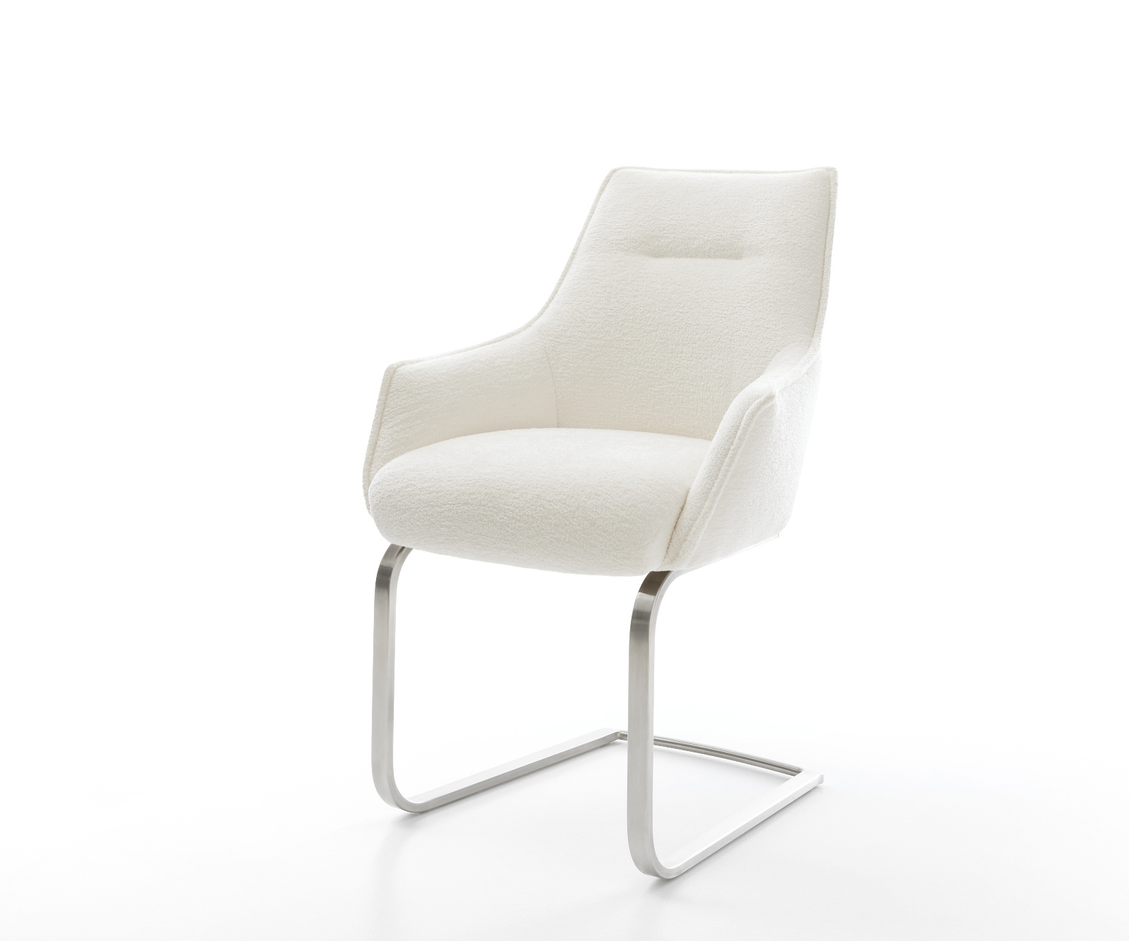 Étkezőszék Alja-Flex karfás bouclé puha bézs konzolos láb lapos rozsdamentes acél zsákrugós