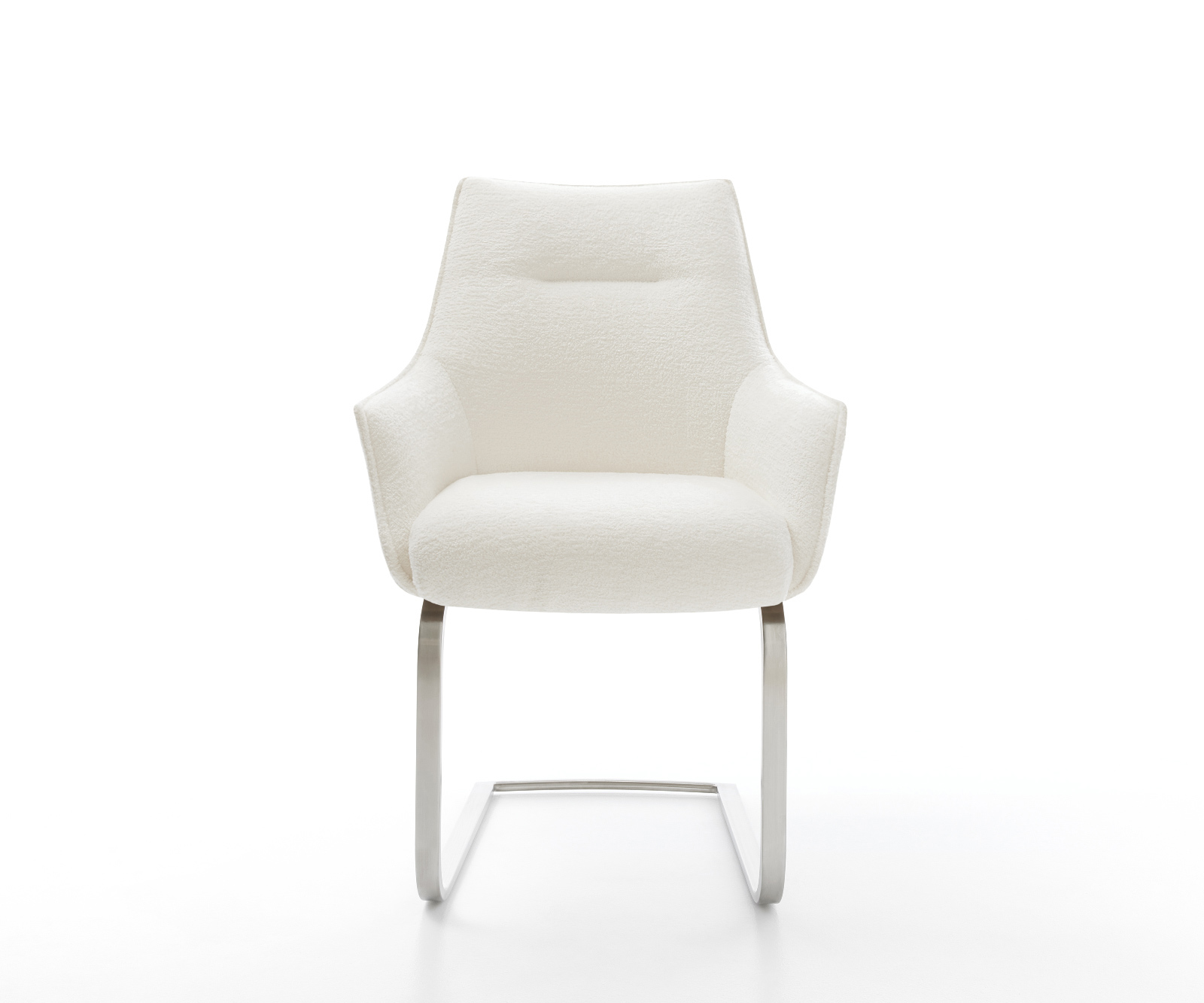 Étkezőszék Alja-Flex karfás bouclé puha bézs konzolos láb lapos rozsdamentes acél zsákrugós - Image 2