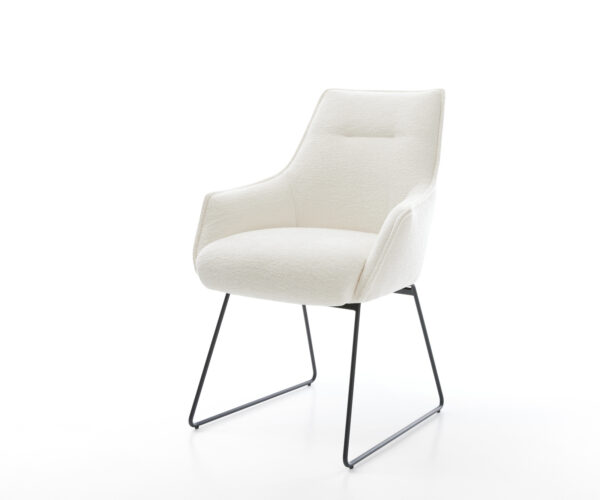 Étkezőszék Alja-Flex karfás bouclé puha bézs fekete vékony láb zsákrugós