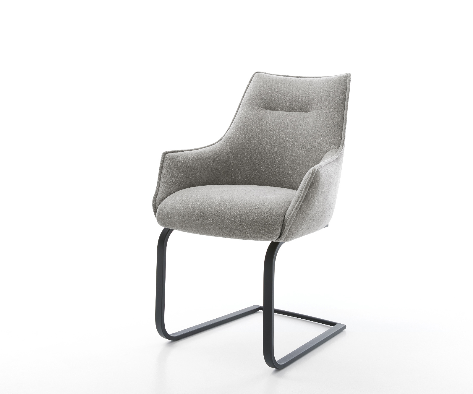 Étkezőszék Alja-Flex kárpitozott karfás strukturált szövet puha szürke konzolos lapos fekete zsákrugós