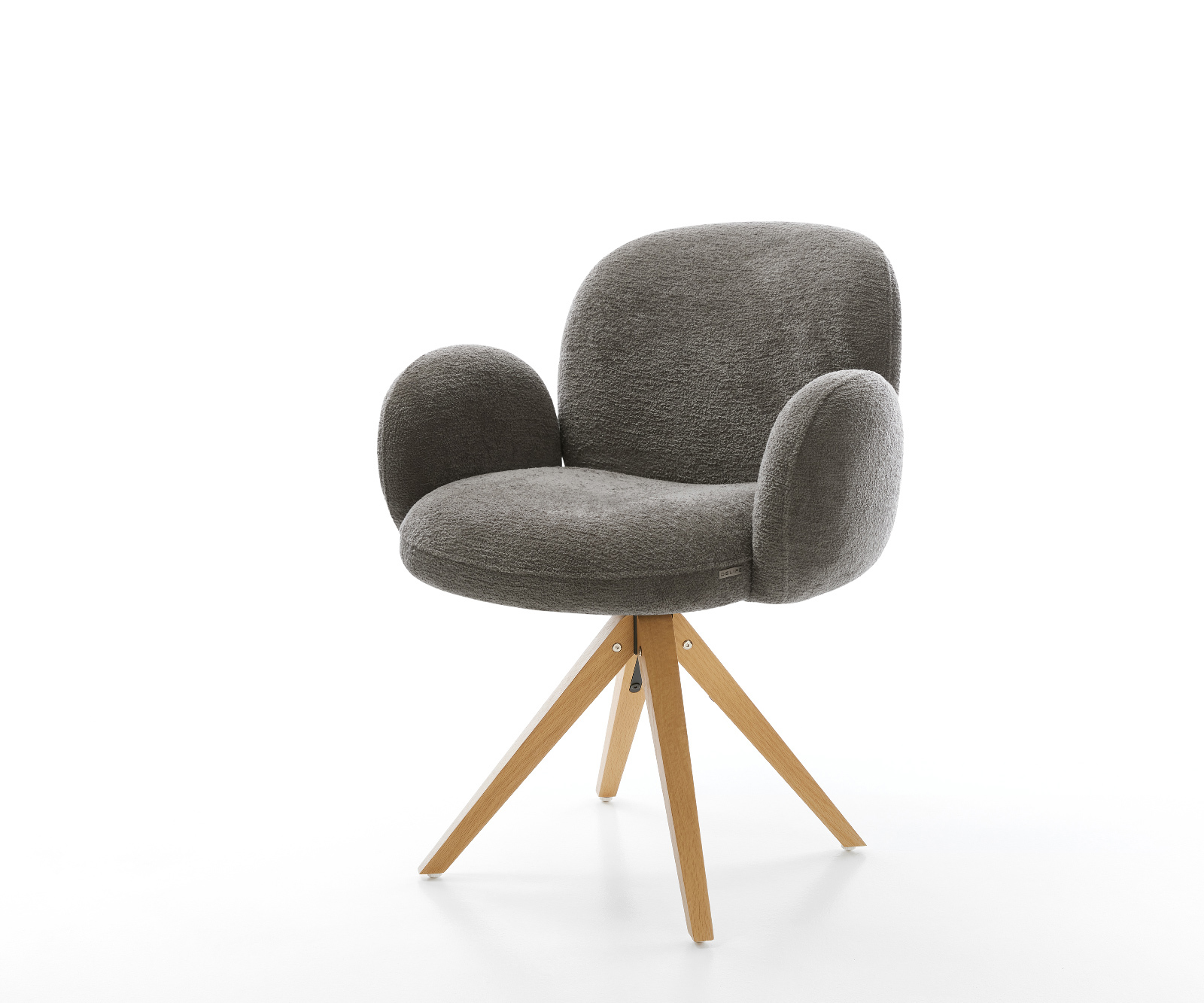 Étkezőszék Nube-Flex karfás bouclé puha sötét bézs fa láb szögletes természetes 180° forgatható zsákrugós