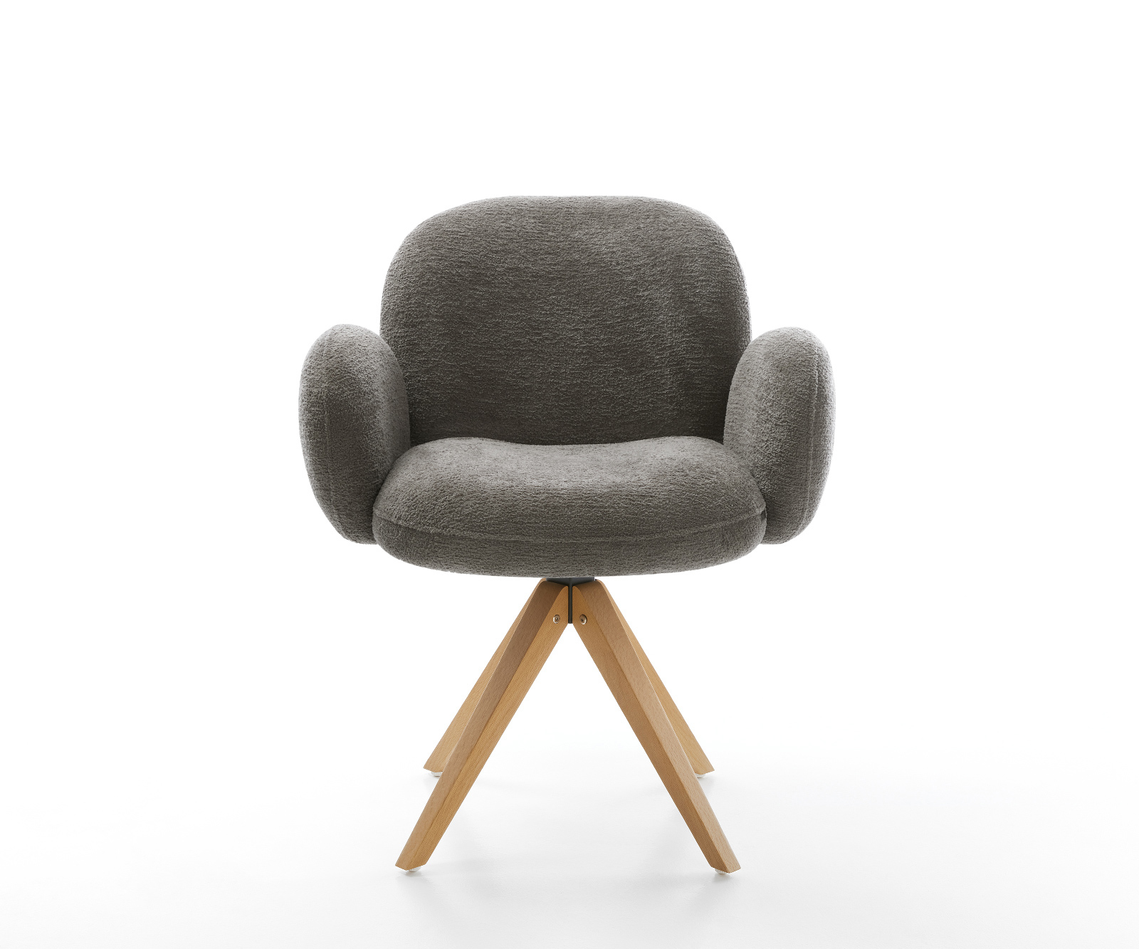 Étkezőszék Nube-Flex karfás bouclé puha sötét bézs fa láb szögletes természetes 180° forgatható zsákrugós - Image 2