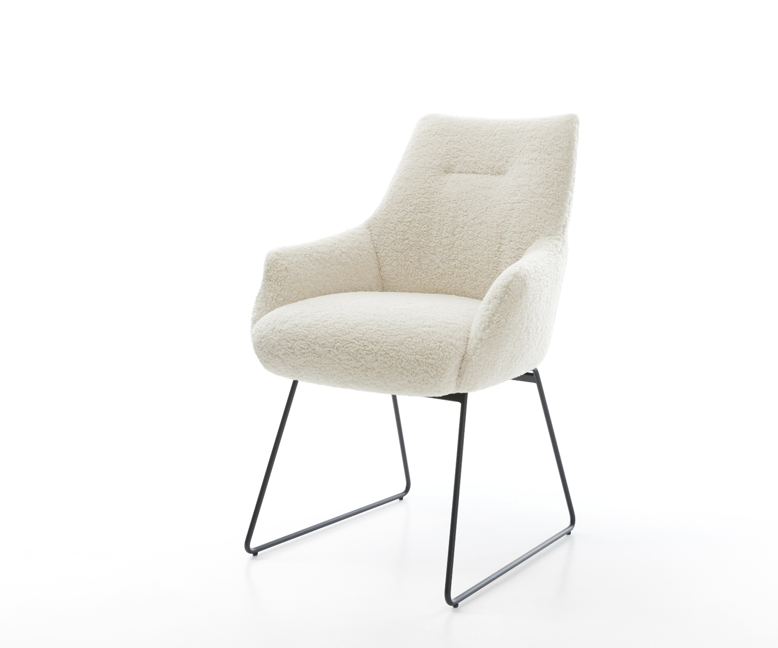 Étkezőszék Alja-Flex karfás teddy szövet bézs vékony láb fekete zsákrugós