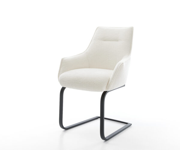 Étkezőszék Alja-Flex karfás bouclé puha bézs étkezőszék lapos fekete zsákrugós