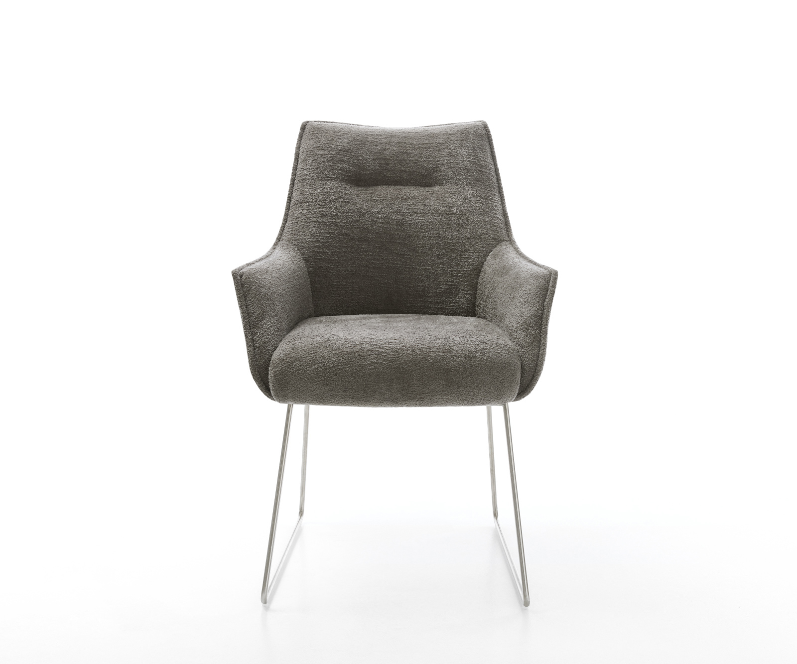 Étkezőszék Alja-Flex karfás bouclé puha sötét bézs vékony láb rozsdamentes acél zsákrugós - Image 2