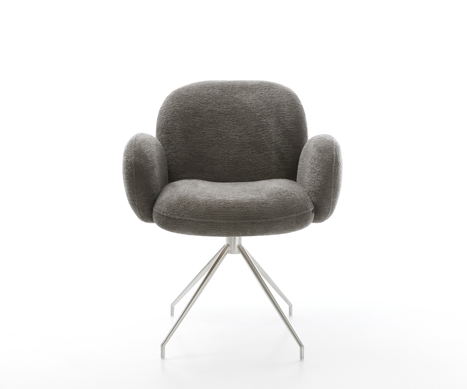 Étkezőszék Nube-Flex karfás bouclé puha sötét bézs kereszt láb kúpos rozsdamentes acél zsákrugós - Image 2