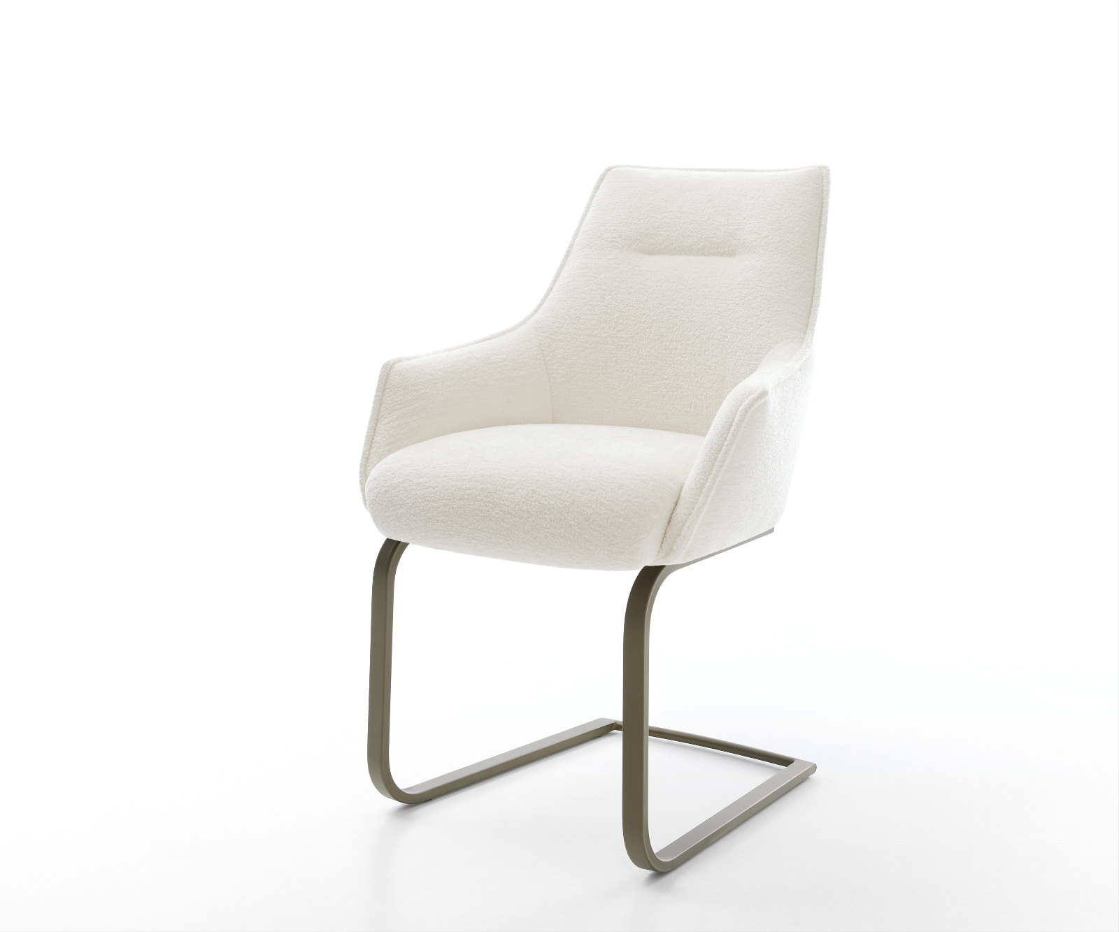 Étkezőszék Alja-Flex karfás bouclé puha bézs konzolos lapos titánszínű zsákrugós ülőfelület