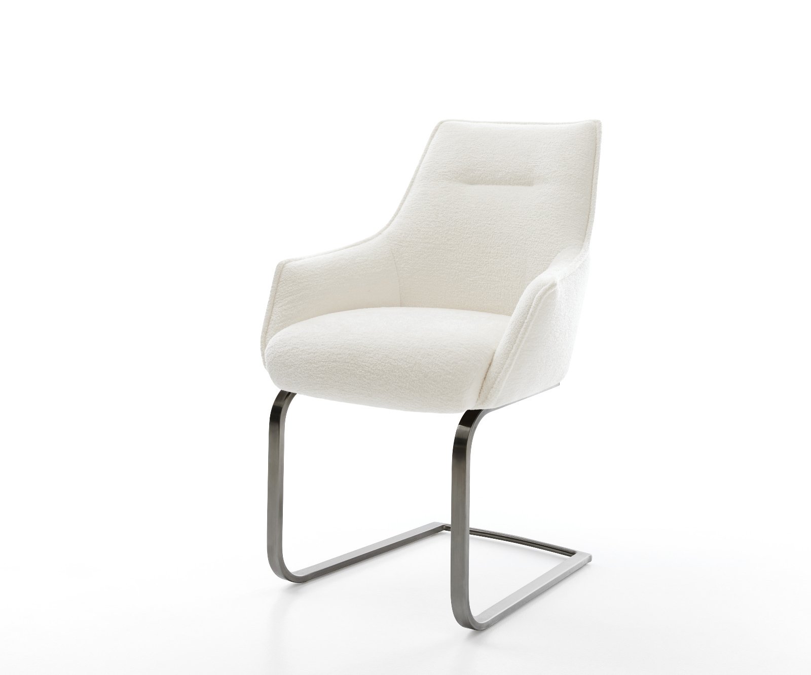 Étkezőszék Alja-Flex karfás bouclé puha bézs lapos konzolos antracit zsákrugós