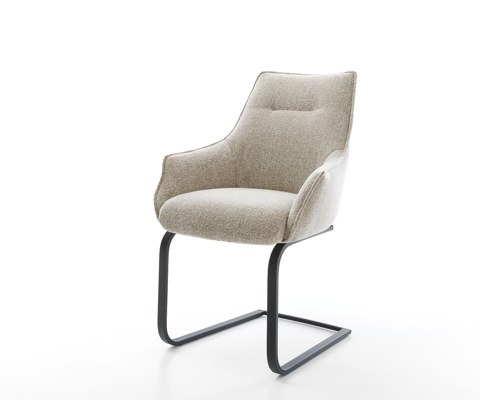 Étkezőszék Alja-Flex kárpitozott karfás szövetszövet puha bézs konzolos lapos fekete zsákrugós