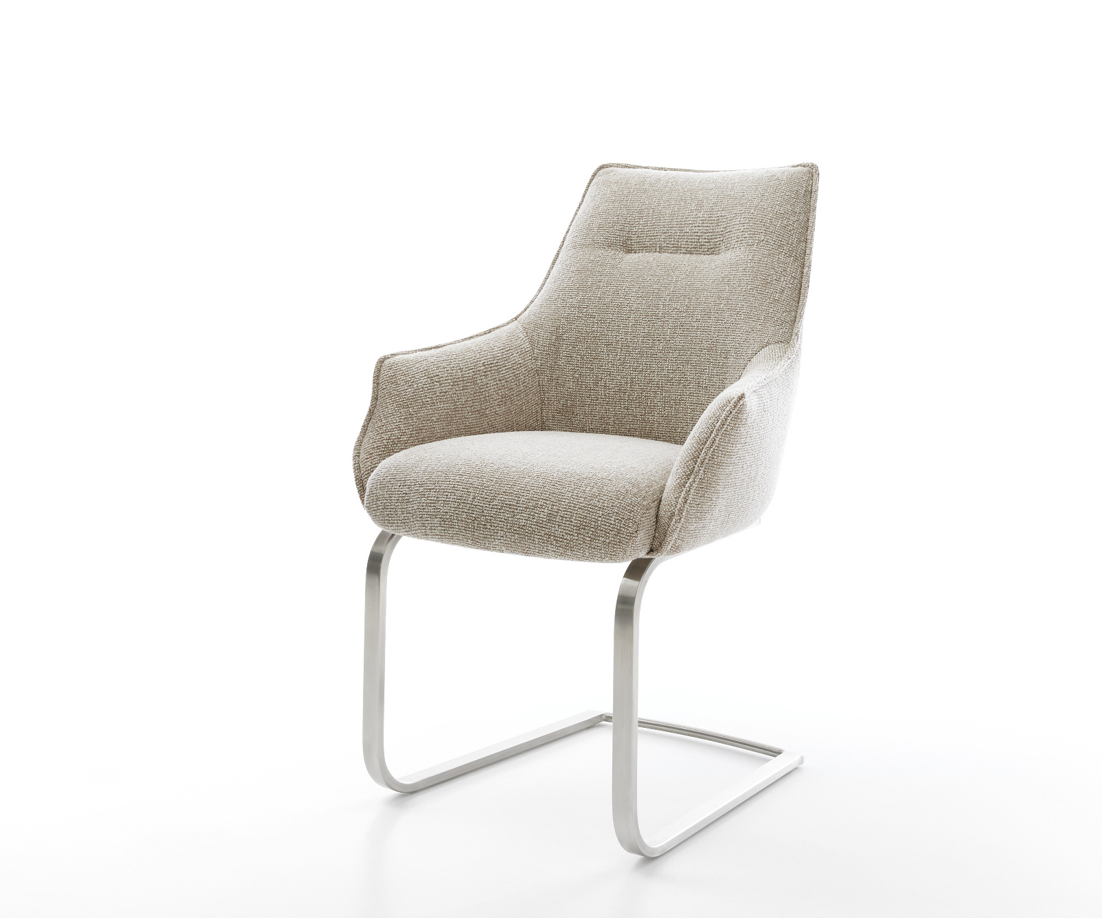 Étkezőszék Alja-Flex kárpitozott karfás szövetszövet puha bézs konzolos lapos rozsdamentes acél zsákrugós