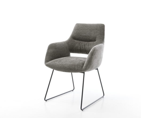 Étkezőszék Yago-Flex karfás bouclé puha sötét bézs vékony láb fekete zsákrugós