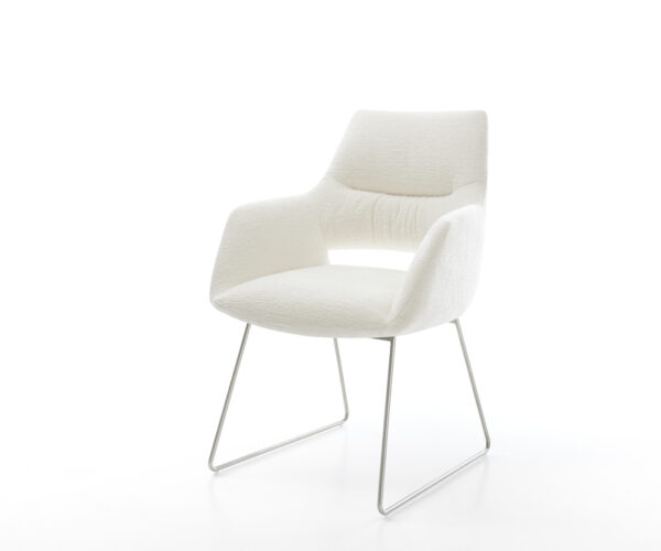 Étkezőszék Yago-Flex karfás bouclé puha bézs vékony láb rozsdamentes acél zsákrugós