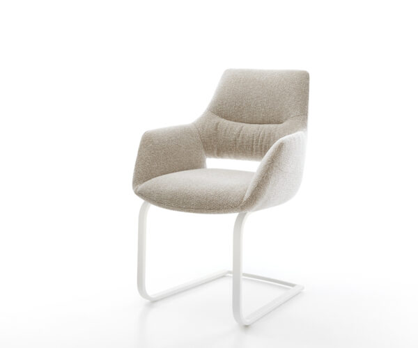 Étkezőszék Yago-Flex kárpitozott karfás szövetszövet puha bézs konzolos lapos fehér zsákrugós