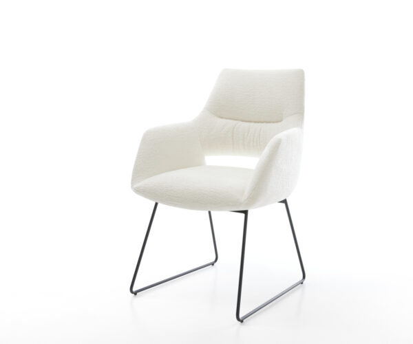 Étkezőszék Yago-Flex karfás bouclé puha bézs fekete vékony láb zsákrugós