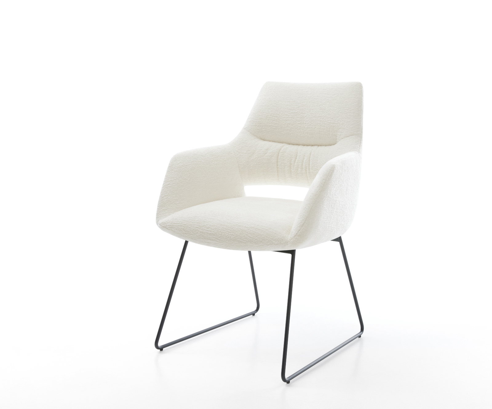 Étkezőszék Yago-Flex karfás bouclé puha bézs fekete vékony láb zsákrugós